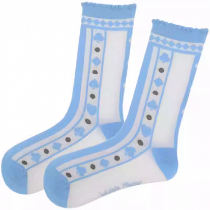 Alice in Wonderland Vibes Blue Ruffled Cuff Calf Socks