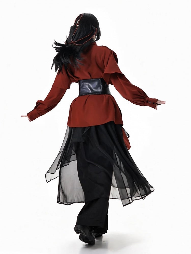 Black Loose Fit Pants with Draping Chiffon Overlay