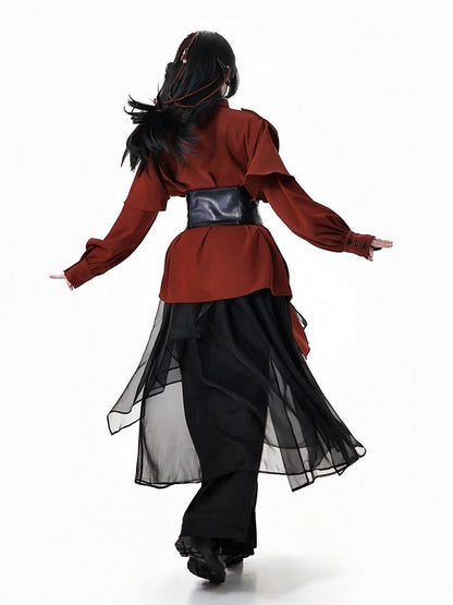 Black Loose Fit Pants with Draping Chiffon Overlay