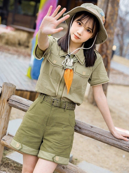 Green Ouji Shorts with Waist Belt & Detachable Plush Bunny Tail – Sizes XS to 3XL