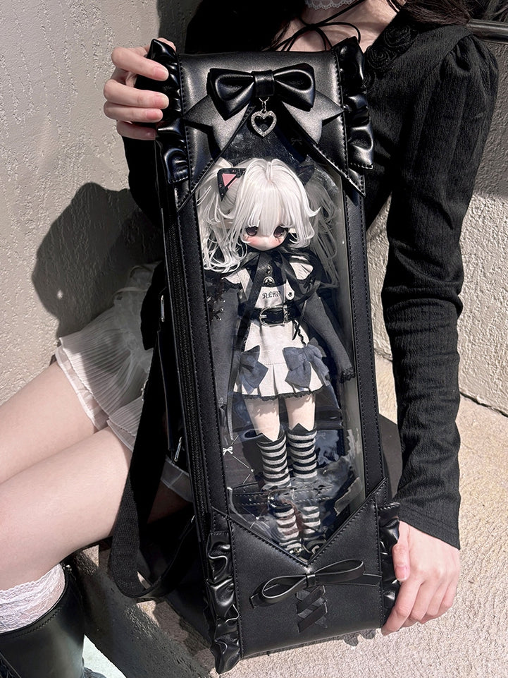 Black Bowknot Details Diamond Pattern 1/4 Scale BJD Doll Bag with Two Straps
