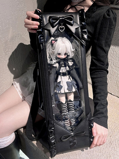 Black Bowknot Details Diamond Pattern 1/4 Scale BJD Doll Bag with Two Straps