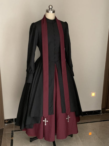 Black and Red Nun Lolita Long Sleeves Dress