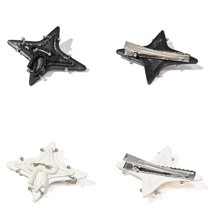 Black/White Star-shaped Punk PU Hairclip