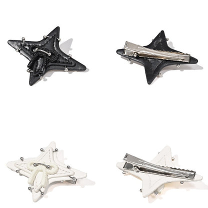 Black/White Star-shaped Punk PU Hairclip