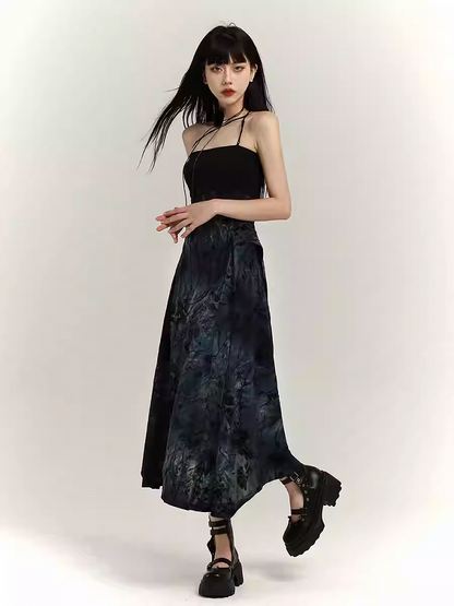 Black Tie-Dye Slim-fitting Cami Dress