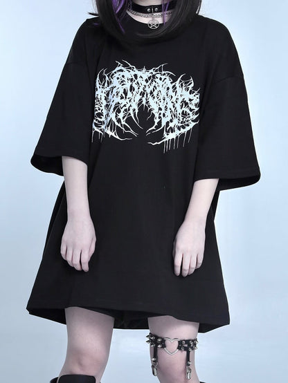 Black Jirai Kei Oversized Round Neck Top