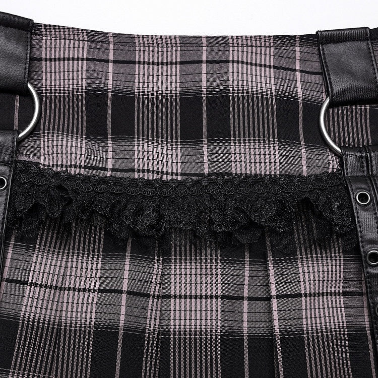 Black and Pink Sweet Punk Pleated Skirt