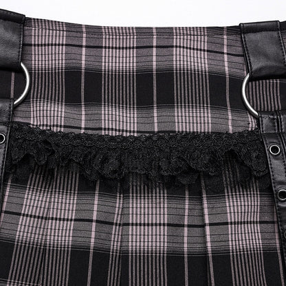 Black and Pink Sweet Punk Pleated Skirt