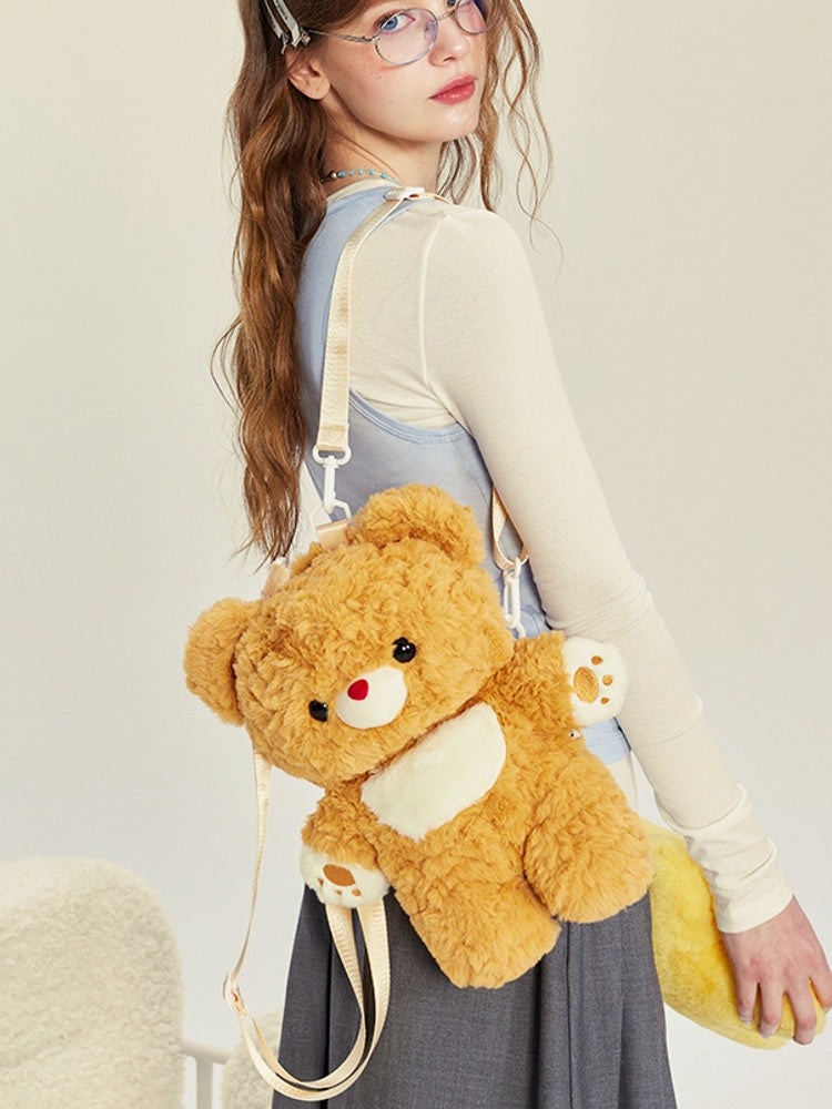 Yellow Bear Plush Backpack Detachable Shoulder Straps Middle/Large Size