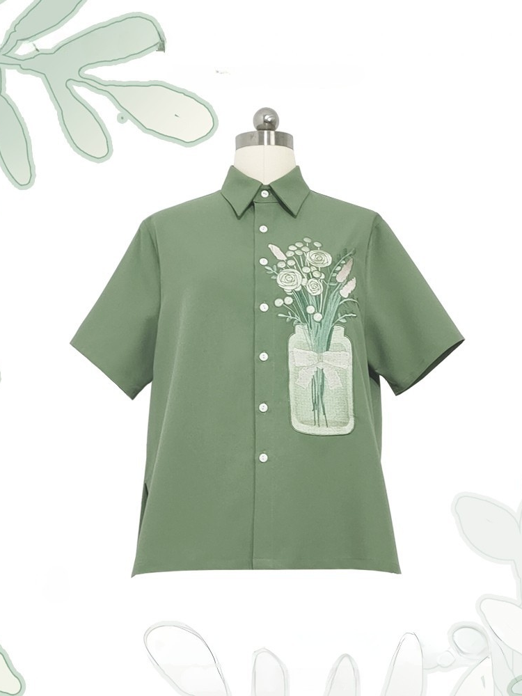 Season of Blossoms Bouquet Embroidery Ouji Lolita Green Shirt