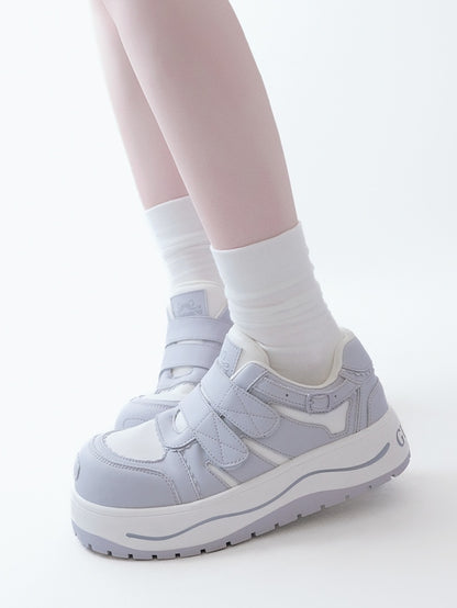 Purple Velcro Strap Closures Platform Sneakers