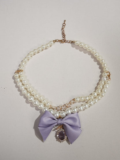 Purple Bowknot Pendant Beaded Necklace