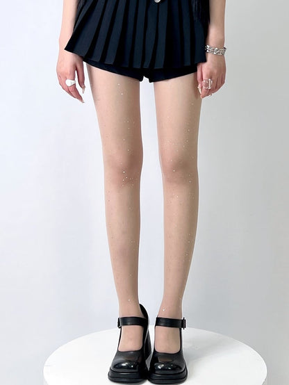 Nude/Black/White Rhinestone Decorated Semi-sheer Tights