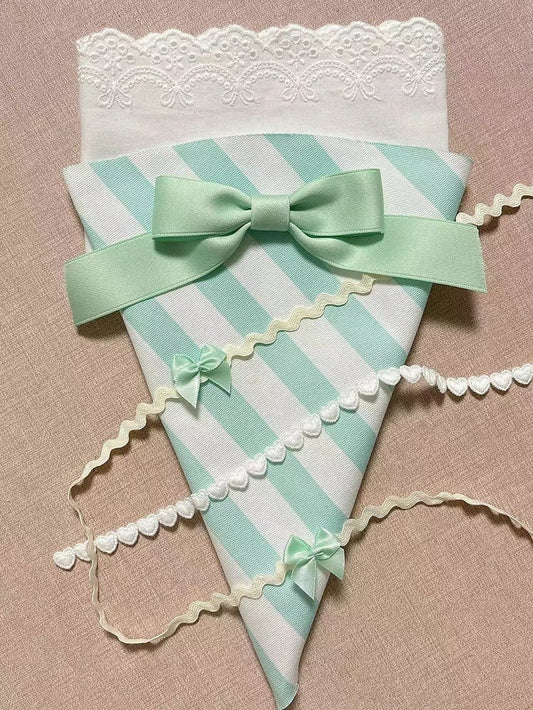 Pink/Green Striped Pastry Piping Bag–Shaped Lolita Bag with Lace Ruffles and Bowknots