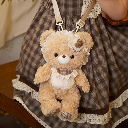 Interchangeable Strap Kawaii Plush Bear Crossbody Bag With Artificial Pearl Strap Option