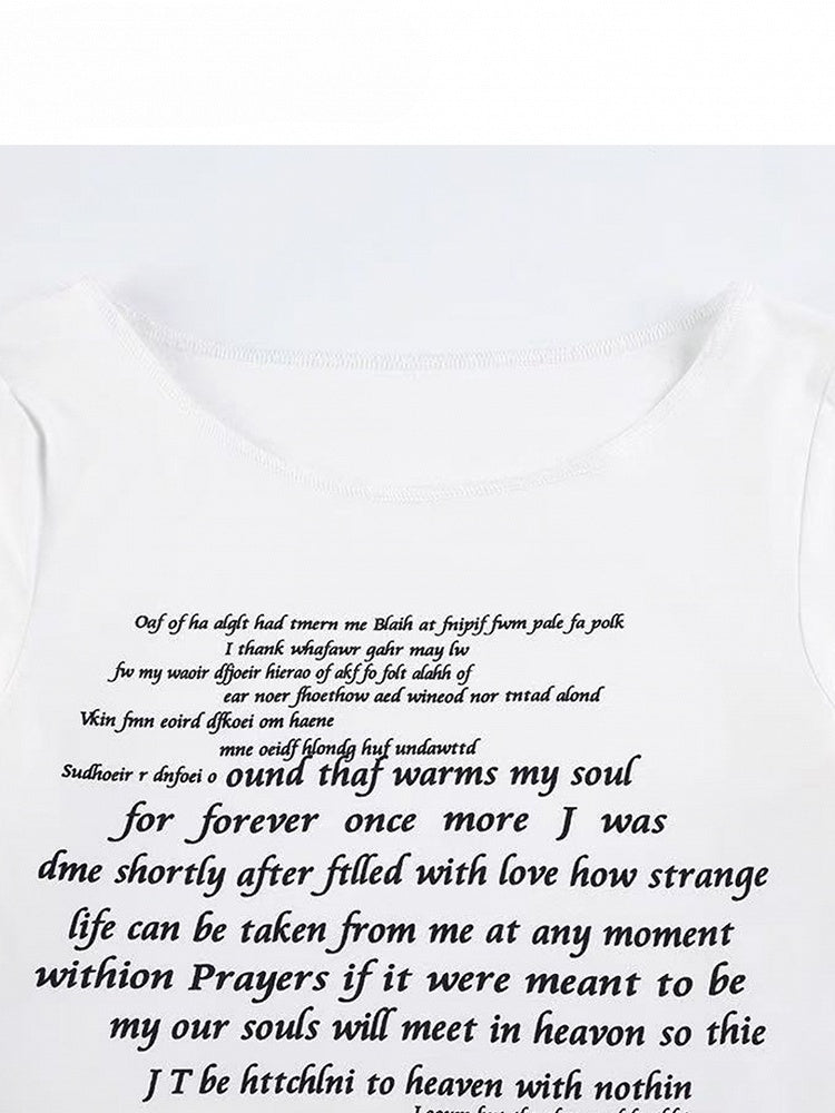 White Bittersweet Letter Print Asymmetrical Hem Bell Sleeves Top