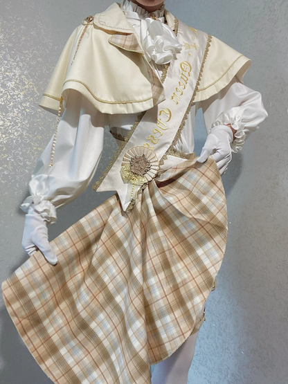 Gold and White Prince Ouji Lolita Outfit - White Shirt + Gold Cape + Gold High Waist Shorts