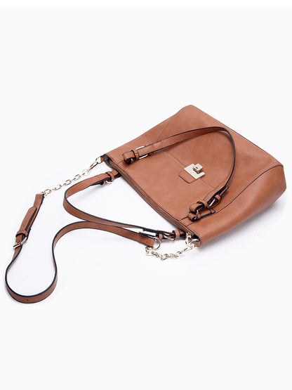 Vintage Brown Soft Tote Bag With Chain & Faux Leather Strap