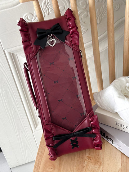 Black&Red Bowknot Details Diamond Pattern 1/6 Scale BJD Doll Bag with Two Straps