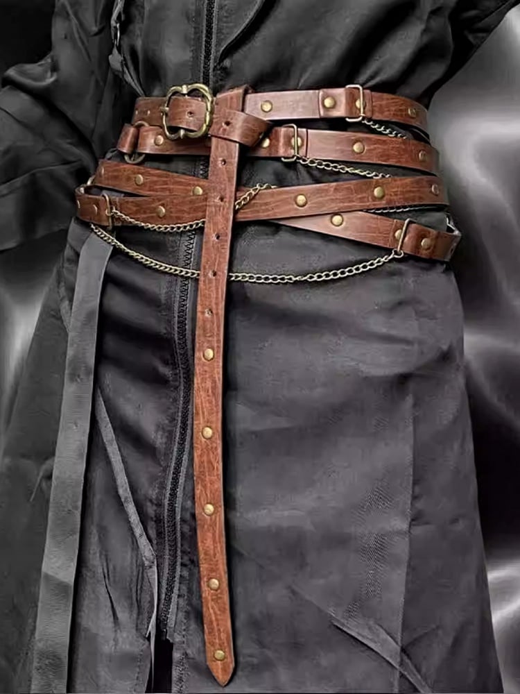 Black/Khaki Punk Chain Charm Waist Belt