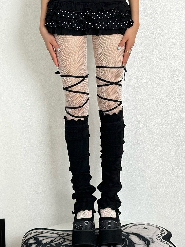 Black/Brown/White/Red/Gray Y2K Striped Pattern Tights