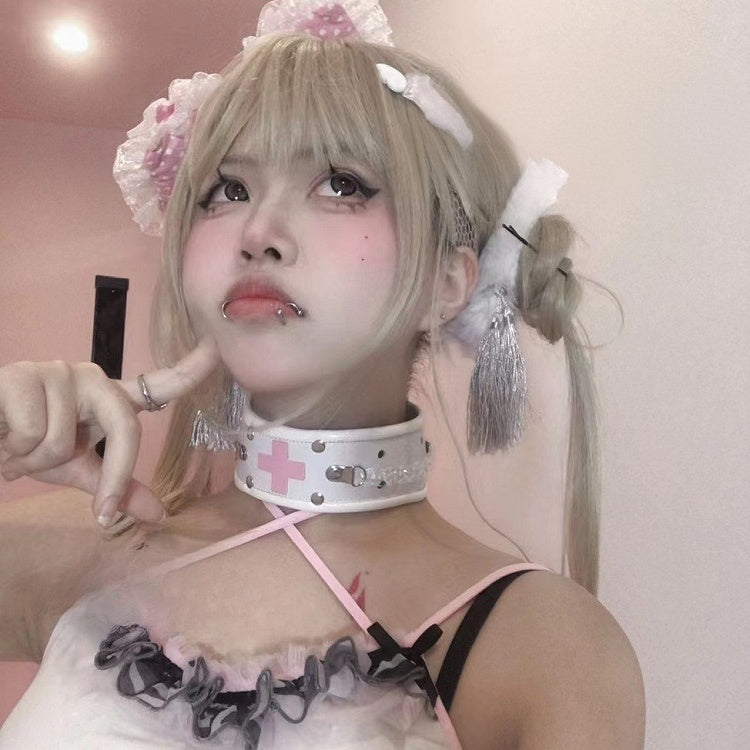 Red/Pink/Blue Yami Kawaii Stud Punk Cross Choker