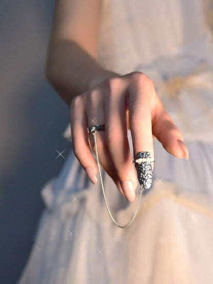 Punk Silver Fingernail Decoration Chain Ring