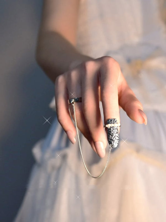 Punk Silver Fingernail Decoration Chain Ring
