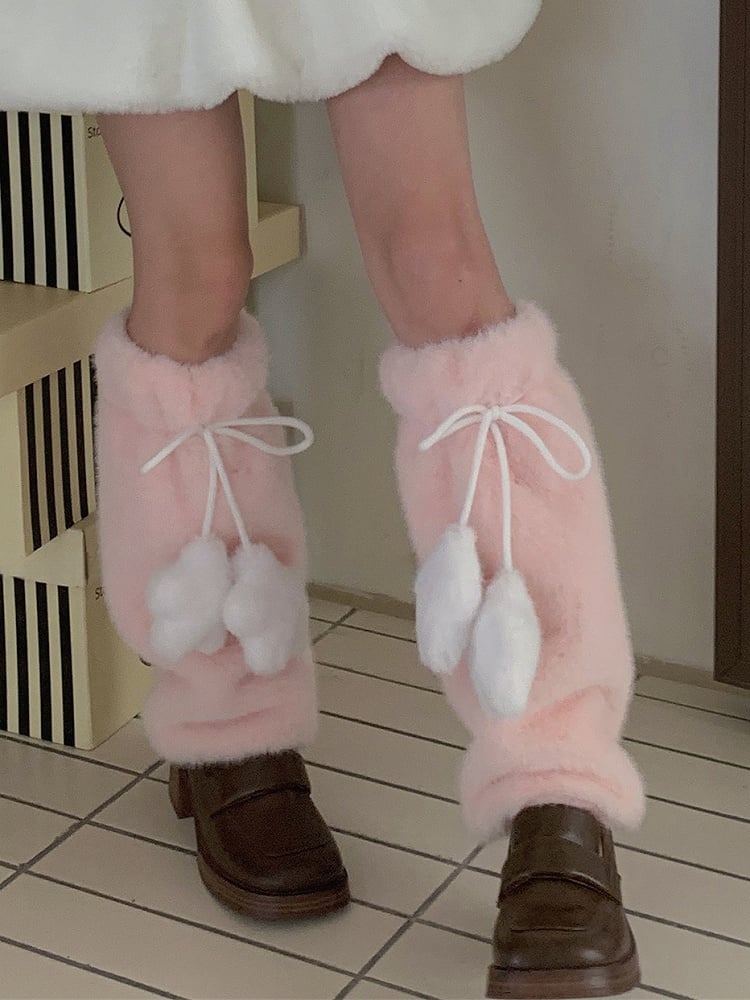 White/Yellow/Pink/Blue/Brown Sweet Plush Leg Warmers With Star-shaped Pompons