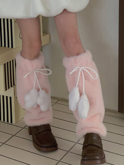 White/Yellow/Pink/Blue/Brown Sweet Plush Leg Warmers With Star-shaped Pompons