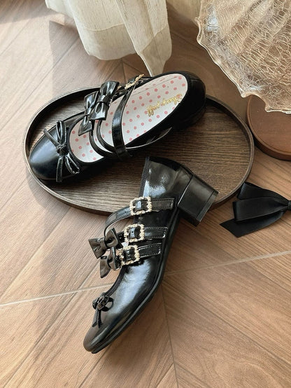 Black Bow at Top Crisscross Design Lolita Shoes Detachable Bowknots