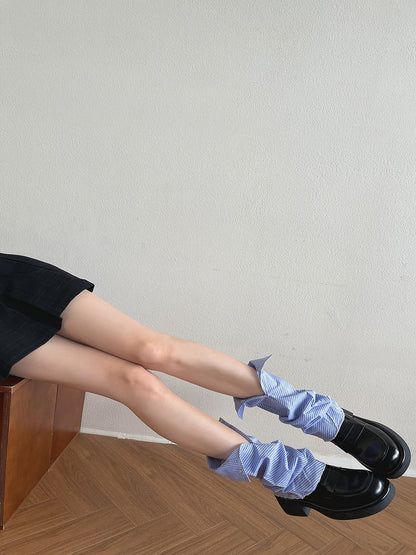 Navy Blue Striped Pattern Shirt Collar Design Cuffs Leg Sleeves