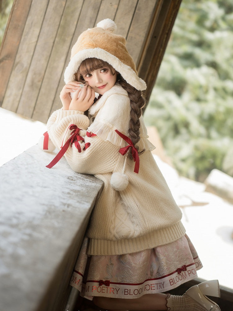 White Cozy Plush Collar Creamy Sweater Winter Cardigan