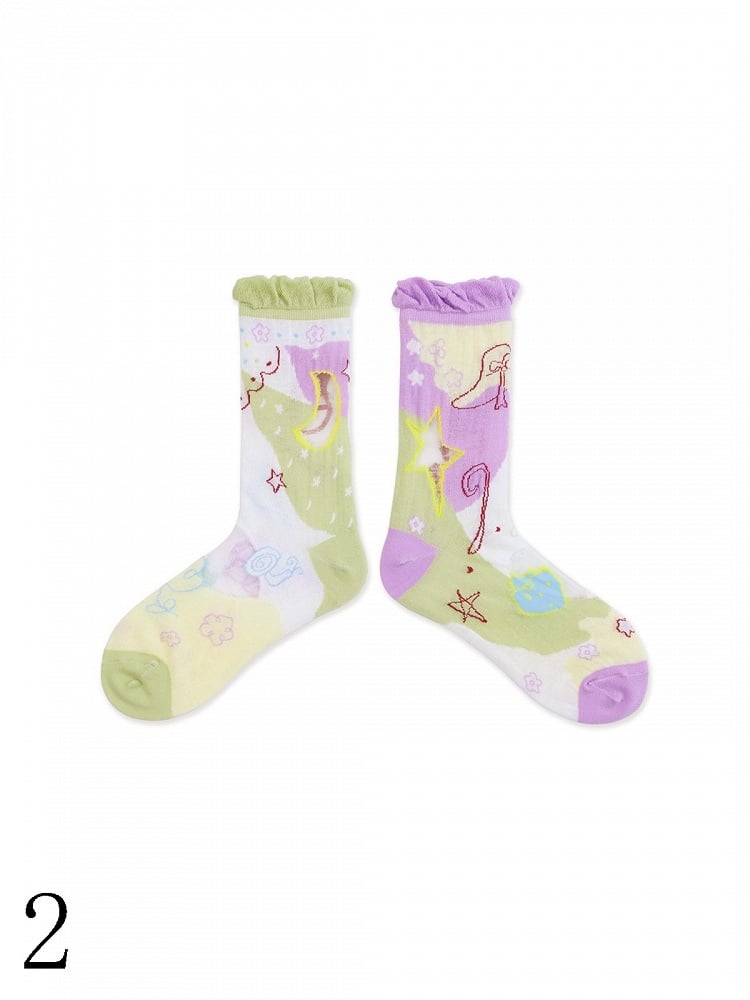 4 Options Sweet Lolita Colorful Ruffled Cuff Calf Socks