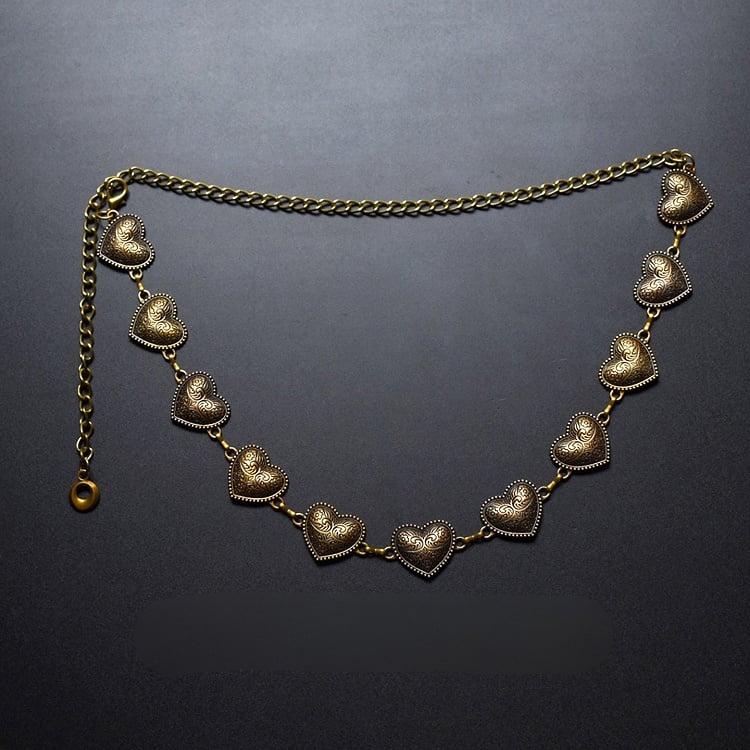 Silver/Bronze Y2K Heart Waist Chain