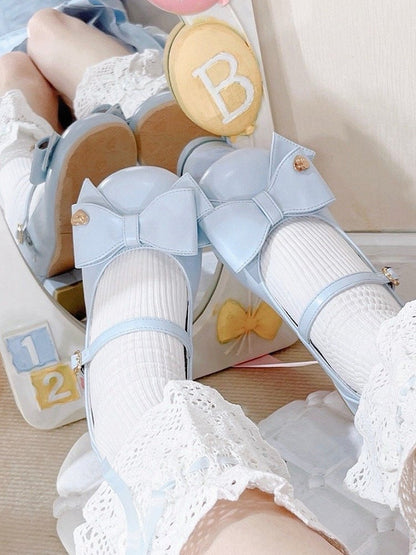 Bow at Top Blue Round Toe 3cm Heel Sweet Mary Janes
