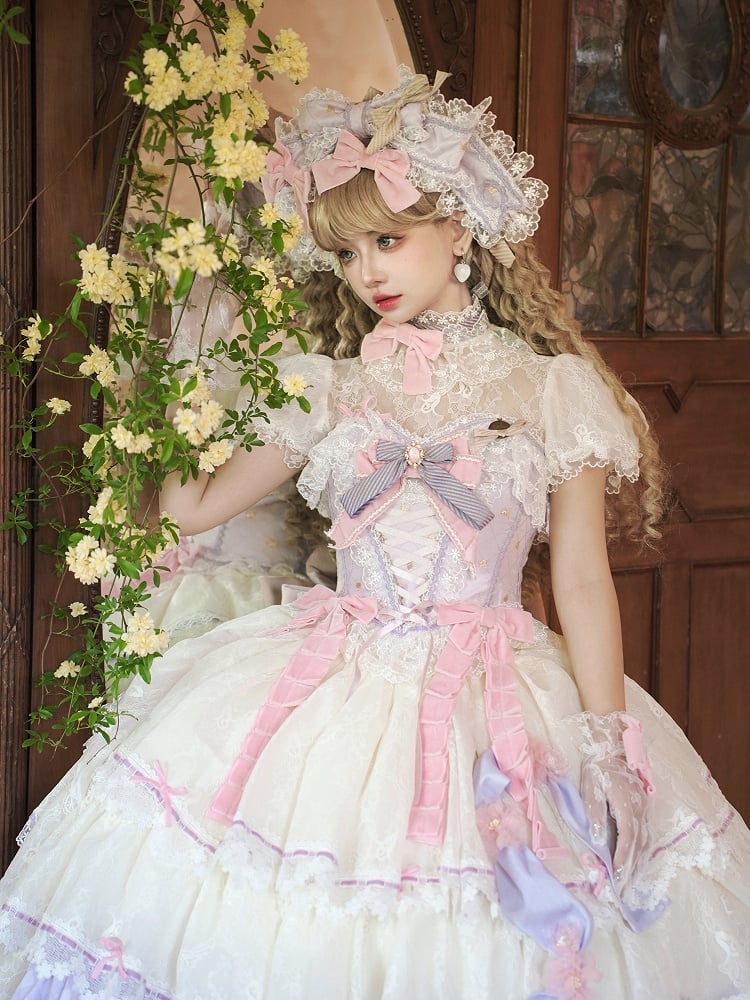 Purple and Pink Princess Hime Lolita Boned Corset Top + Tiered Skirt