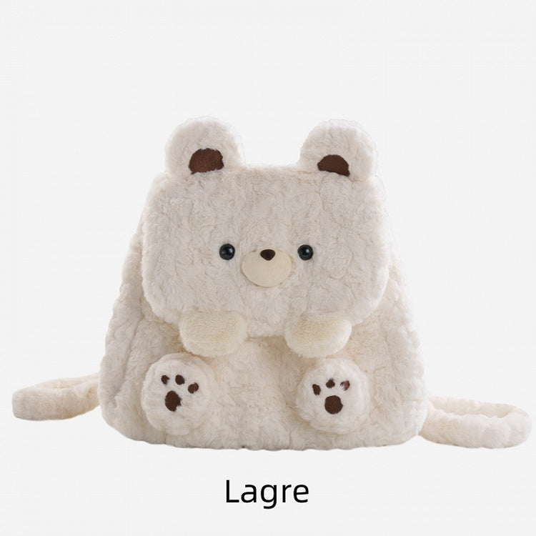White Bear Plush Flap Backpack Bag Middle/Large Size