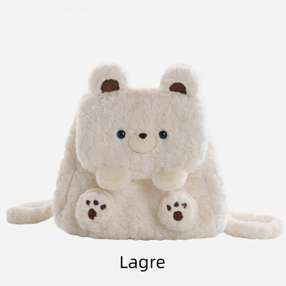 White Bear Plush Flap Backpack Bag Middle/Large Size