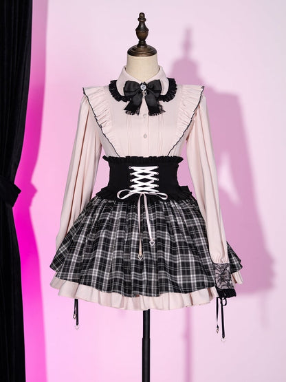 Peter Pan Collar Pink Jirai Kei Ruffle Shoulders Shirt