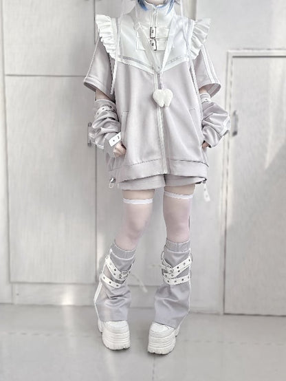 Jirai Kei Gray Detachable Buckle Strap Flared Leg Warmers