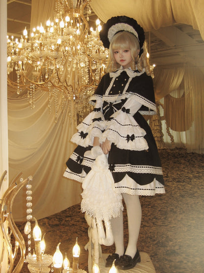 Black Bowknots Decoration White Peter Pan Collar Bell Sleeves Blouse