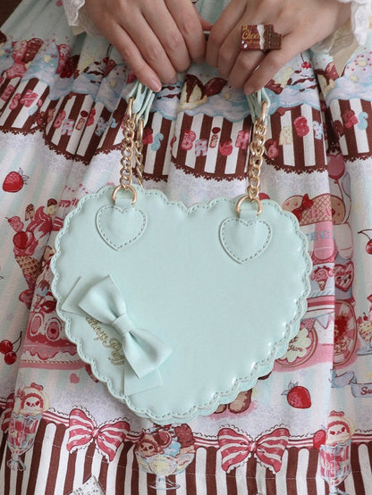 Small/Large Size Mint Heart Cookie Crossbody/Hand Bag for Sweet Lolita - Bow Accent & Zipper Design