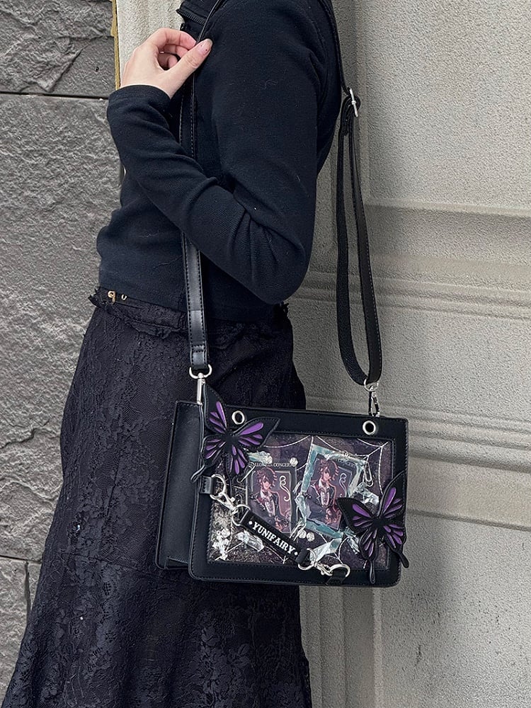 Purple Ita Shoulder Bag with Gold Butterfly and Spiderweb Details – Small Capacity