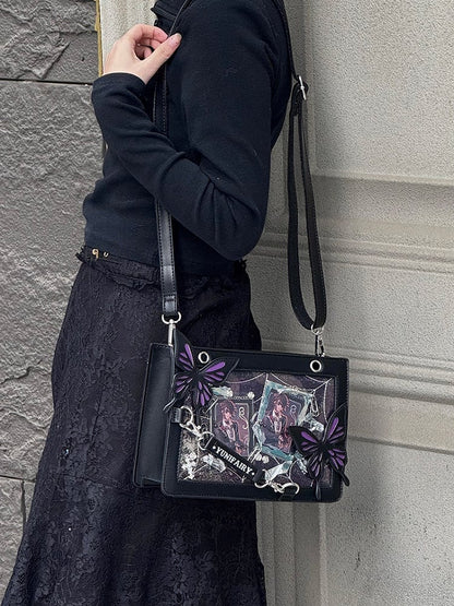 Purple Ita Shoulder Bag with Gold Butterfly and Spiderweb Details – Small Capacity