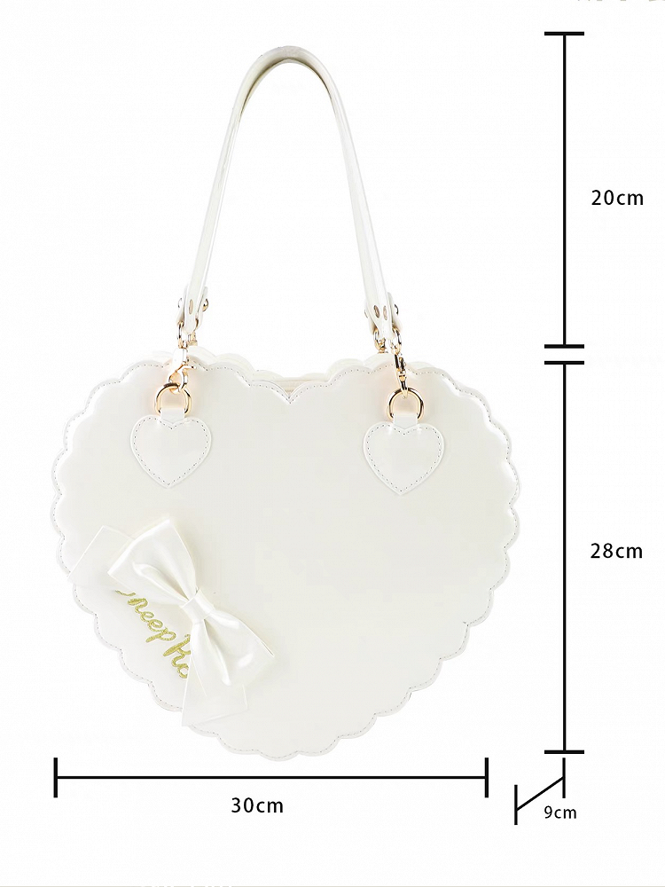 Sweet Style White Heart Bag with Bow Decor for Lolita Fashion - S/L Size