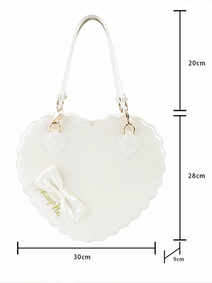 Sweet Style White Heart Bag with Bow Decor for Lolita Fashion - S/L Size