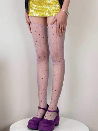 7 Color Options Polka-dot Pattern Semi-sheer Suspender Stockings