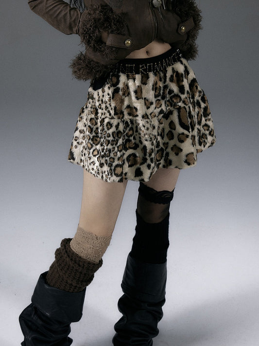 Leopard Plush Skirt with Rhinestone Detail